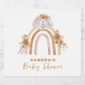 Minimalistisch Boho Bunny Regenboog Bloemen Baby s Sparkling Wijnetiket (Enkel label)