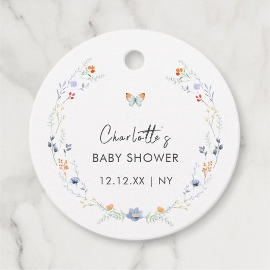 Minimalistisch Boho Butterfly Wildflower Baby show Bedankjes Labels (Voorkant)