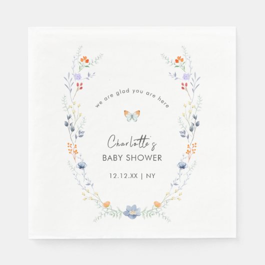 Minimalistisch Boho Butterfly Wildflower Baby show Servet (Voorkant)