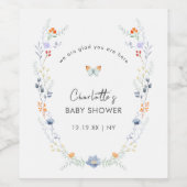 Minimalistisch Boho Butterfly Wildflower Baby show Wijn Etiket (Enkel label)