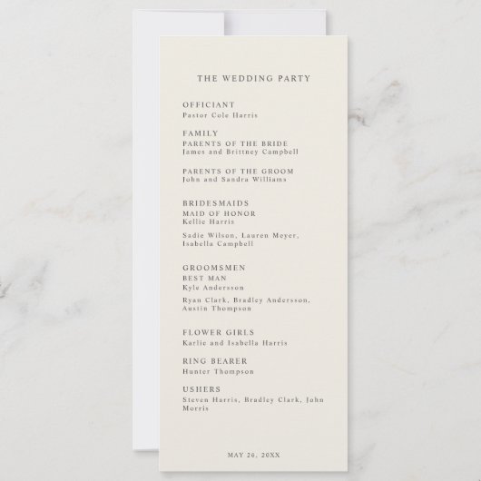 Minimalistisch Boho Cotton Twig bruiloft programma (Achterkant)