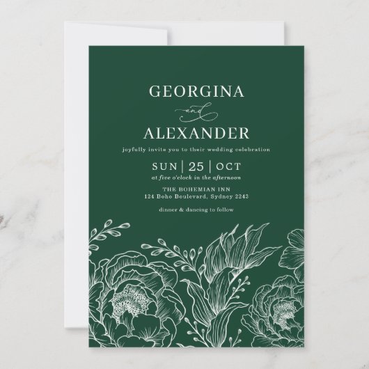 Minimalistisch Boho Emerald Green White Wedding Kaart (Voorkant)