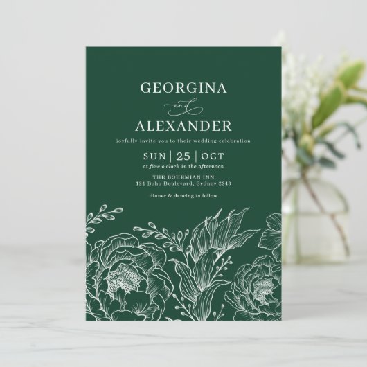 Minimalistisch Boho Emerald Green White Wedding Kaart (Staand voorkant)