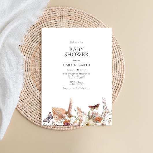 Minimalistisch Boho Floral Baby shower Kaart