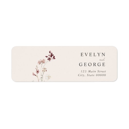 Minimalistisch Boho Floral Bruiloft retouradres Etiket (Voorkant)