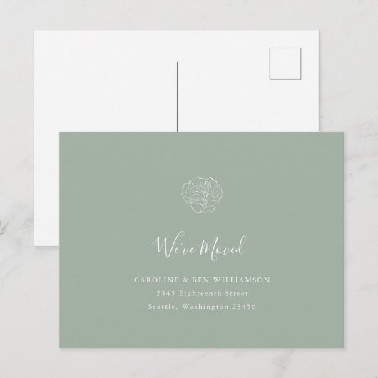 Minimalistisch Boho Floral Moved Address Sage Gree Briefkaart (Voorkant / Achterkant)