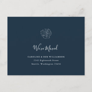 Minimalistisch Boho Floral Moved Adres Navy Blue Briefkaart