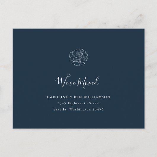 Minimalistisch Boho Floral Moved Adres Navy Blue Briefkaart (Voorkant)