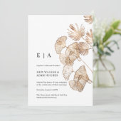 Minimalistisch Boho Gold Ginko en Palm Elegant Wed Kaart (Staand voorkant)