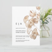 Minimalistisch Boho Gold Ginko & Palm Modern Weddi Kaart (Staand voorkant)