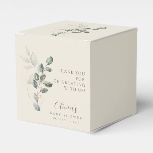 Minimalistisch Boho Gold Greenery Baby shower Bedankdoosjes (Voorkant Zijde)