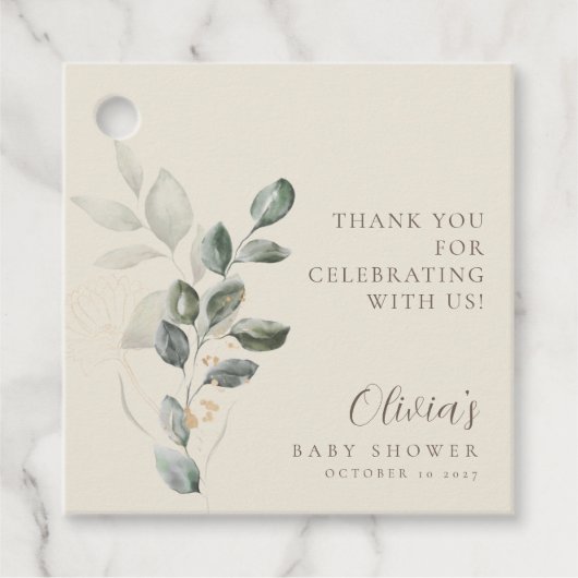Minimalistisch Boho Gold Greenery Baby shower Bedankjes Labels (Voorkant)