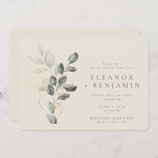 Minimalistisch Boho Green Eucalyptus Botanical Wed Kaart (Voorkant / Achterkant)