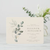 Minimalistisch Boho Green Eucalyptus Botanical Wed Kaart (Staand voorkant)