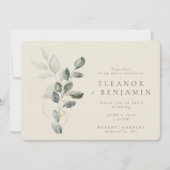 Minimalistisch Boho Green Eucalyptus Botanical Wed Kaart (Voorkant)