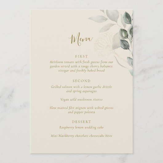 Minimalistisch Boho Green Eucalyptus Botanical Wed Menu (Voorkant)