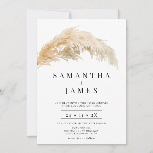 Minimalistisch Boho Light Pampas Grass Wedding Kaart (Voorkant)