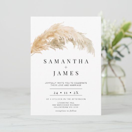 Minimalistisch Boho Light Pampas Grass Wedding Kaart (Staand voorkant)