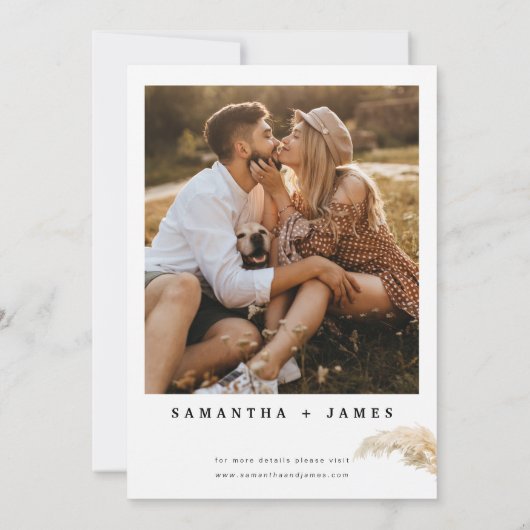 Minimalistisch Boho Light Pampas Grass Wedding Kaart (Achterkant)