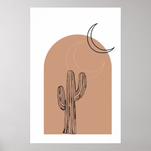 Minimalistisch Boho Line art Cactus Desert Poster (Voorkant)