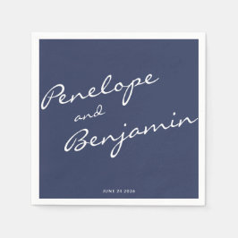 Minimalistisch Boho Navy Blue Script Weddenschap A Servet