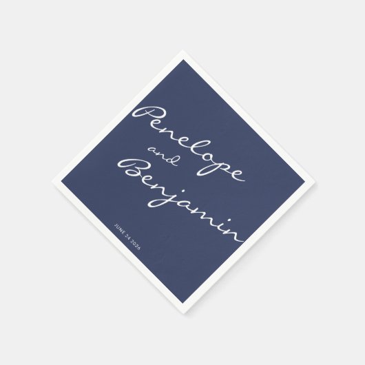Minimalistisch Boho Navy Blue Script Weddenschap A Servet (Hoek)