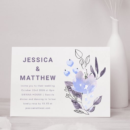 Minimalistisch Boho Paarse Floral Simple Wedding Kaart