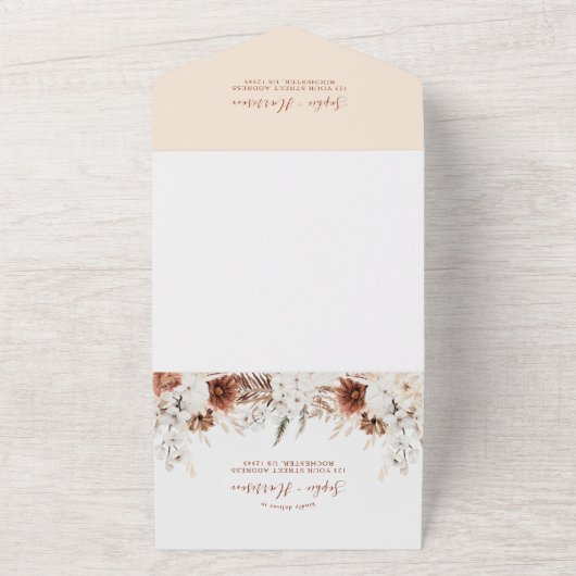 Minimalistisch Boho Pampas Grass Wedding All In One Uitnodiging (Buitenkant)