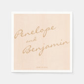 Minimalistisch Boho Peach Gold Script Weddenschap  Servet (Voorkant)