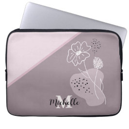Minimalistisch Boho Persoonlijke naam Floral Monog Laptop Sleeve