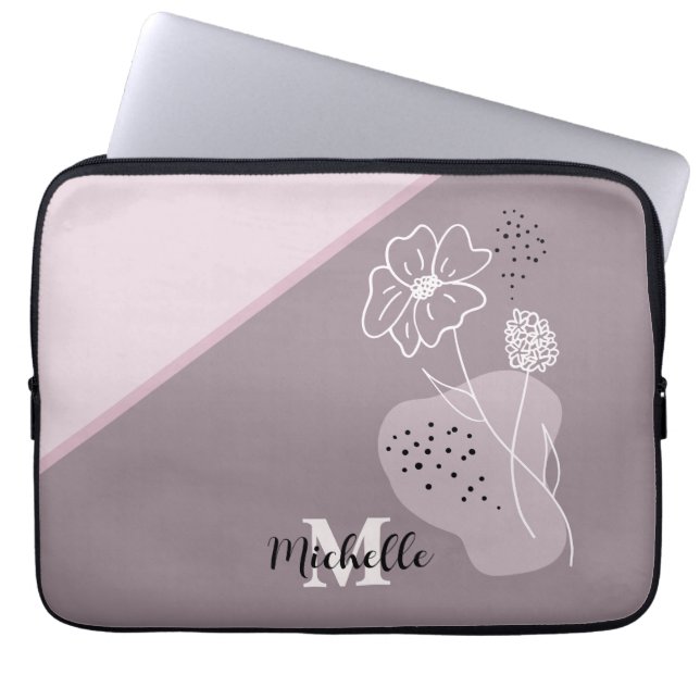 Minimalistisch Boho Persoonlijke naam Floral Monog Laptop Sleeve (Voorkant)