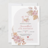 Minimalistisch Boho Pink Arch 17th Birthday Uitnod Kaart (Voorkant)