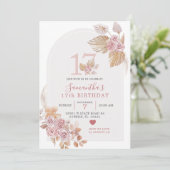 Minimalistisch Boho Pink Arch 17th Birthday Uitnod Kaart (Staand voorkant)