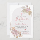 Minimalistisch Boho Pink Floral Arc Baptism Uitnod Kaart (Voorkant)