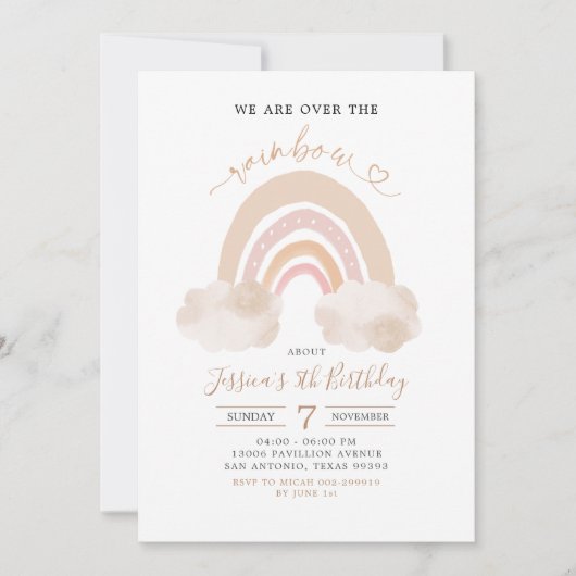 Minimalistisch Boho Rainbow Birthday Theme Uitnodi Kaart (Voorkant)