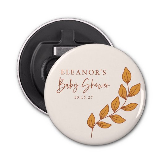 Minimalistisch Boho Retro Vine Baby shower Custom Button Flesopener (Voorkant)