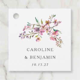 Minimalistisch Boho roze Wildbloemen Bruiloft Cust Bedankjes Labels