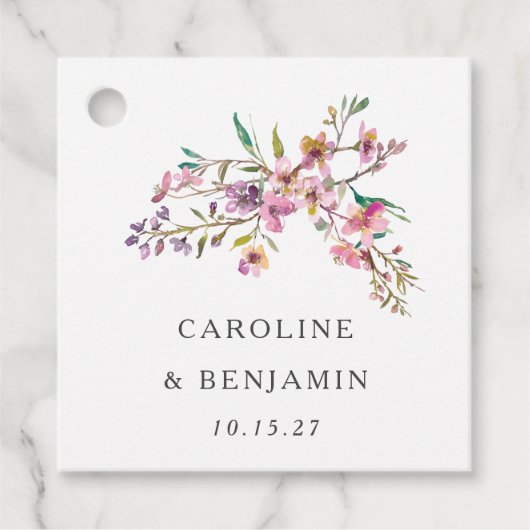 Minimalistisch Boho roze Wildbloemen Bruiloft Cust Bedankjes Labels (Voorkant)
