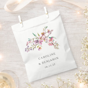 Minimalistisch Boho roze Wildbloemen Bruiloft Cust Bedankzakje
