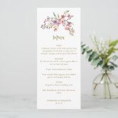 Minimalistisch Boho roze Wildbloemen Bruiloft Cust Menu (Staand voorkant)