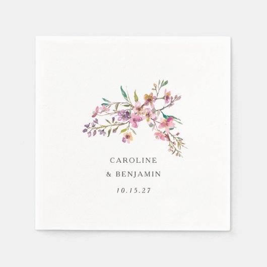 Minimalistisch Boho roze Wildbloemen Bruiloft Cust Servet (Voorkant)