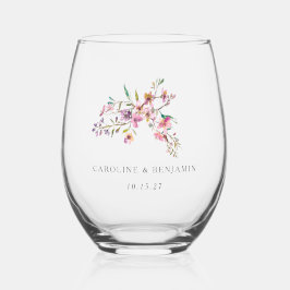 Minimalistisch Boho roze Wildbloemen Bruiloft Cust Wijnglas Zonder Voet