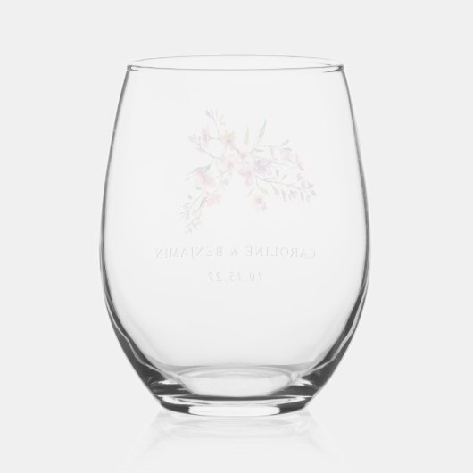 Minimalistisch Boho roze Wildbloemen Bruiloft Cust Wijnglas Zonder Voet (Achterkant)