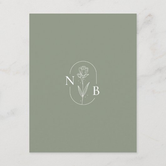 Minimalistisch Boho Sage Green Elegant Wedding Det Informatiekaartje (Achterkant)