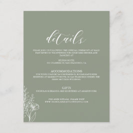Minimalistisch Boho Sage Green Elegant Wedding Det Informatiekaartje