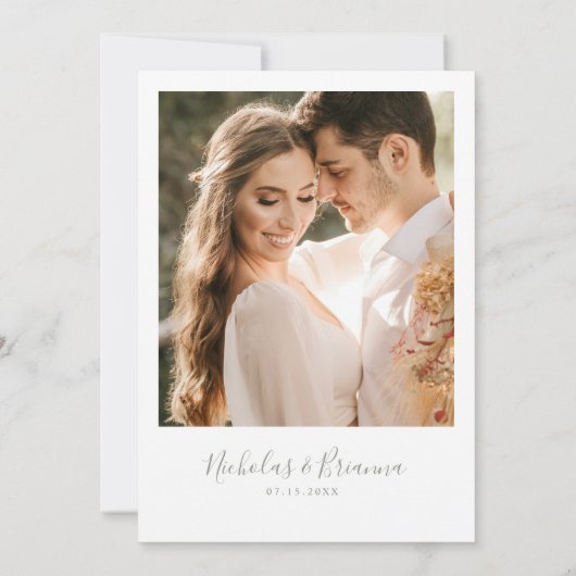 Minimalistisch Boho Sage Green Wedding Modern Foto Kaart (Achterkant)