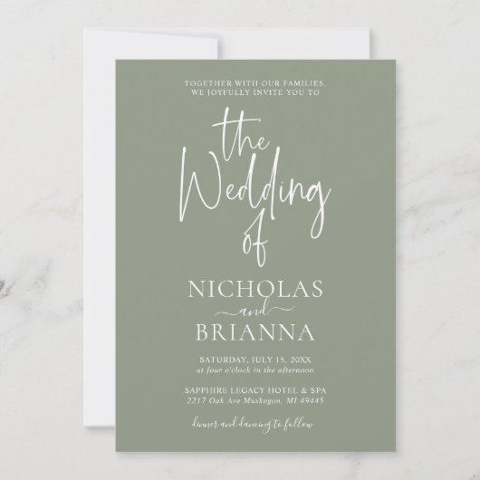 Minimalistisch Boho Sage Green Wedding Modern Kaart (Voorkant)