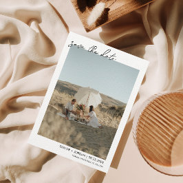 Minimalistisch Boho Script Photo Weddenschap Save  The Date