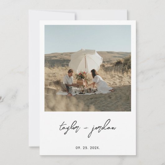 Minimalistisch Boho Script Photo Wedding Bedankkaart (Voorkant)