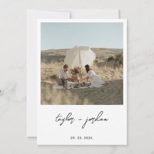 Minimalistisch Boho Script Photo Wedding Kaart (Voorkant)